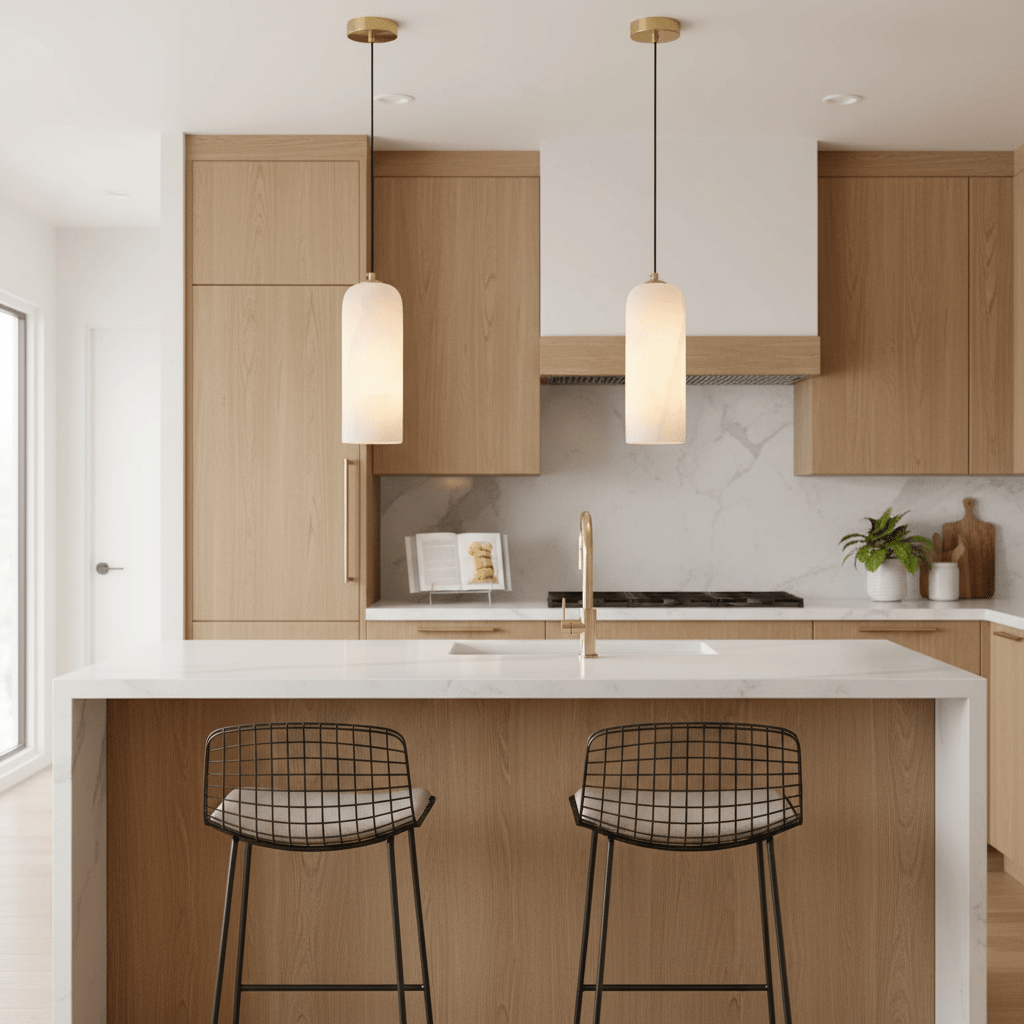 Elegant Modern Alabaster Pendant Light – Stylish Brass Finish for Kitchen Island 8