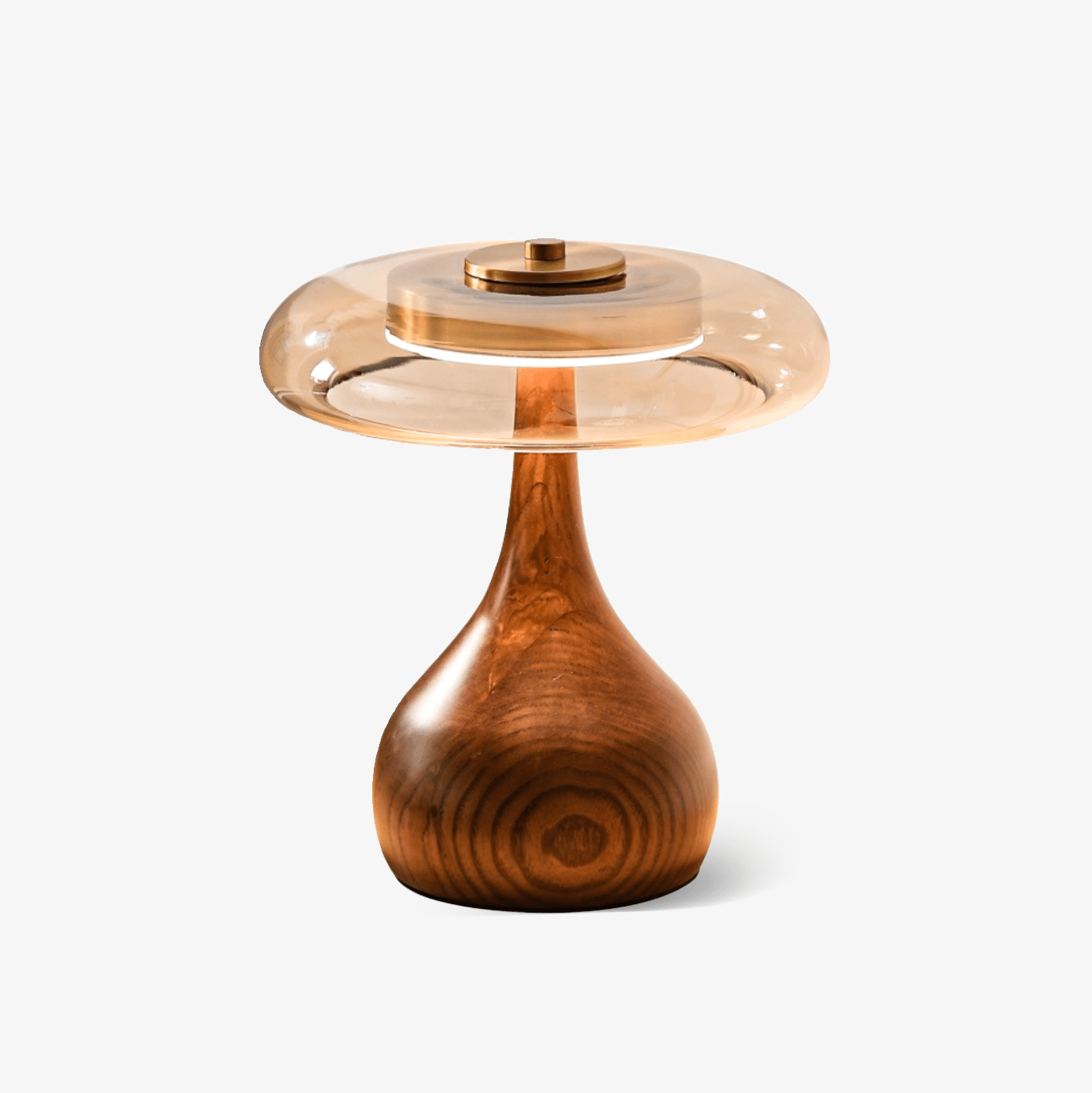 Elegant Modern Wood Table Lamp with Amber Glass Shade and LED Light 2