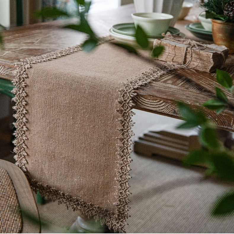 Elegant Natural Jute Table Runner with Beaded Edge Design for Indoor and Outdoor Use 3