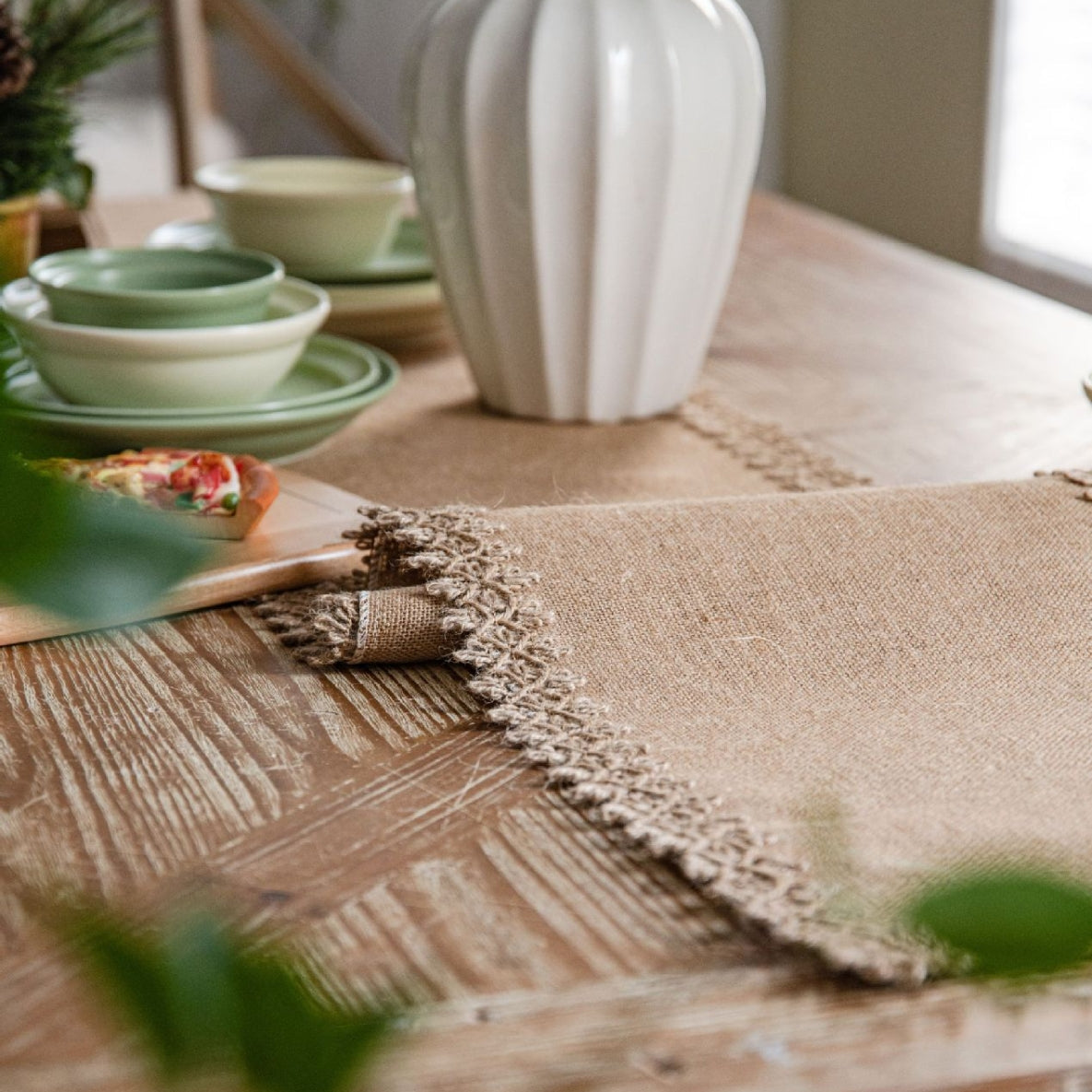 Elegant Natural Jute Table Runner with Beaded Edge Design for Indoor and Outdoor Use 6
