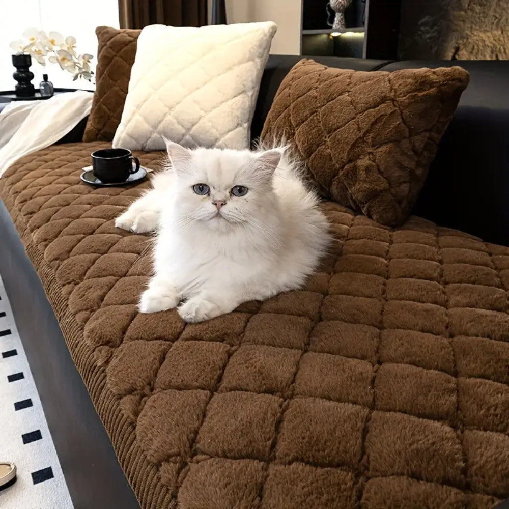 Elegant Plush Sofa Cover – Soft Microfiber Blend with Diamond Stitching and Non-Slip Backing 1