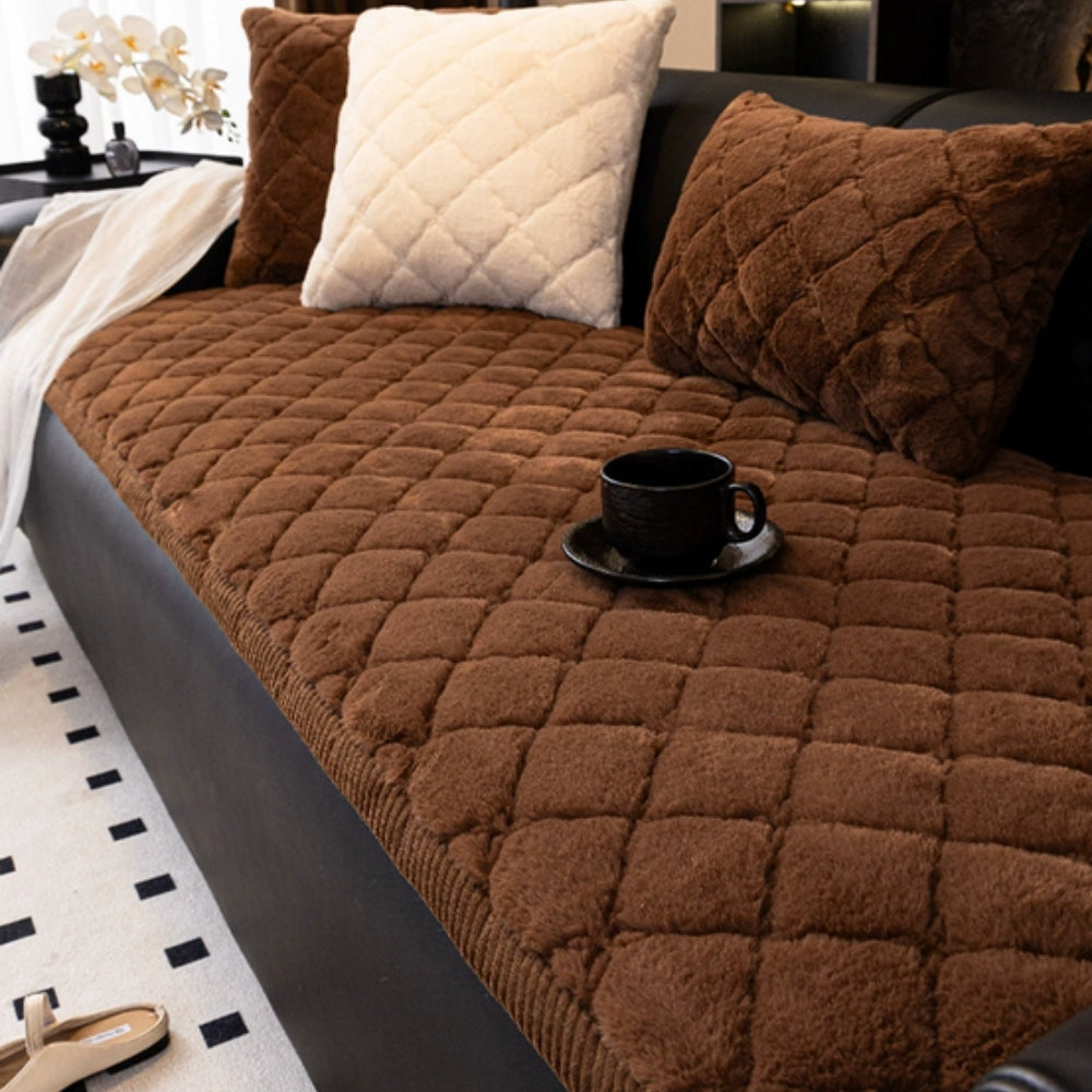 Elegant Plush Sofa Cover – Soft Microfiber Blend with Diamond Stitching and Non-Slip Backing 3