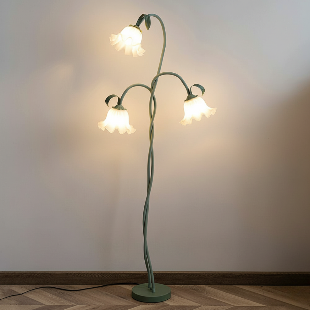 FloreoAura Floral Floor Lamp - White Blossom & Green Stem Botanical Standing Light 5
