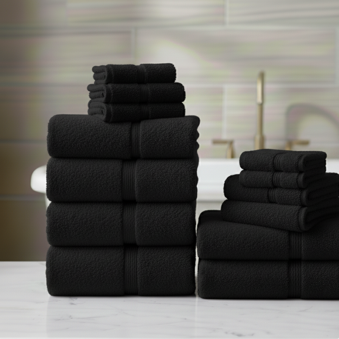 Heavyweight 12-Piece Cotton Spa Bundle – Black Luxury Hotel Quality Towel Set