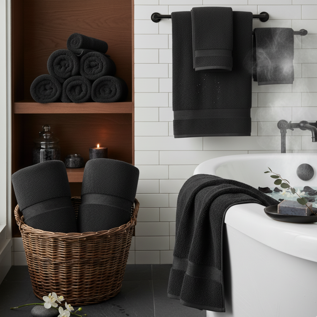 Heavyweight 12-Piece Cotton Spa Bundle – Black Luxury Hotel Quality Towel Set