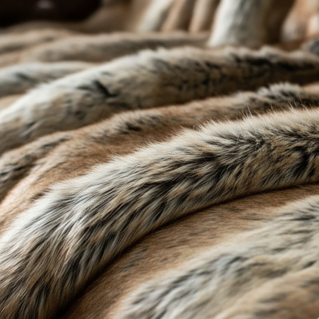 High-Pile Shaggy Faux Fur Blanket - Luxury Multi-Tonal Synthetic Fur Throw - Mixed Brown Tones