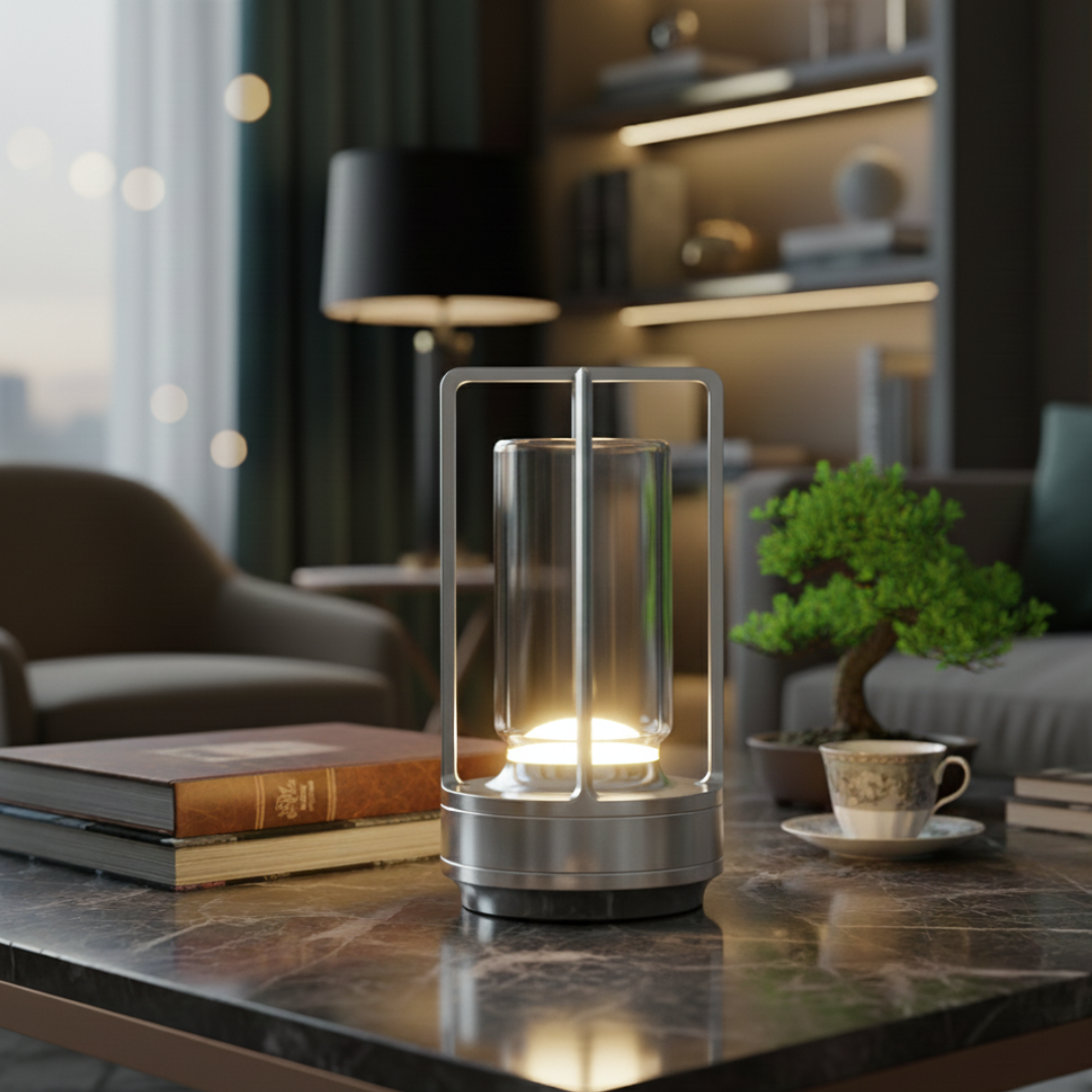 Japan Crystal Lantern – Cordless Dimmable LED Glass & Aluminum Table Lamp