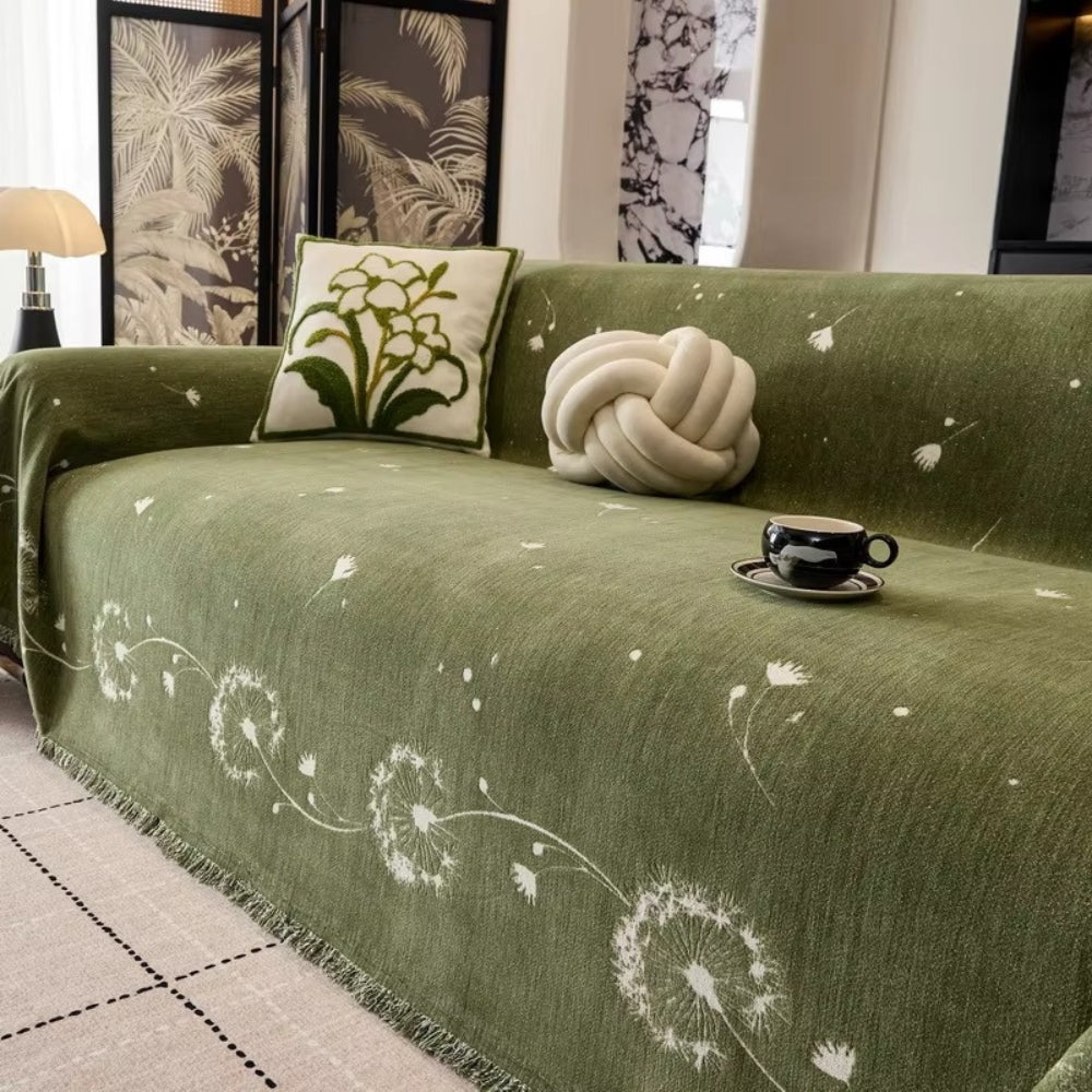 Japandi-Style Soft Microfiber Sofa Cover – Charming Dandelion Print, Machine Washable 2