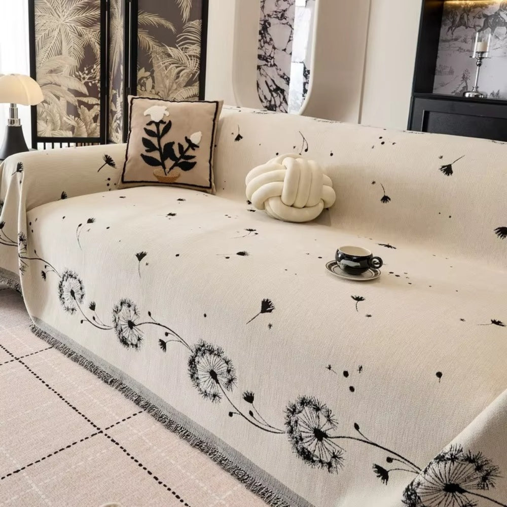 Japandi-Style Soft Microfiber Sofa Cover – Charming Dandelion Print, Machine Washable 4