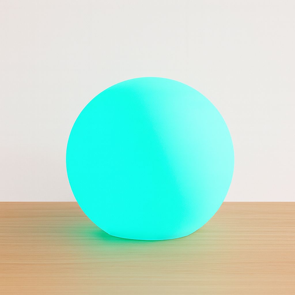 cyan glowing minimalist moon orb lamp matte frosted glass surface
