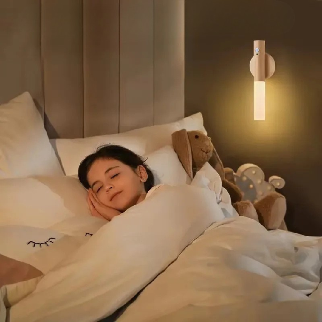 Magnetic motion sensor night light providing warm ambient glow for child's bedroom