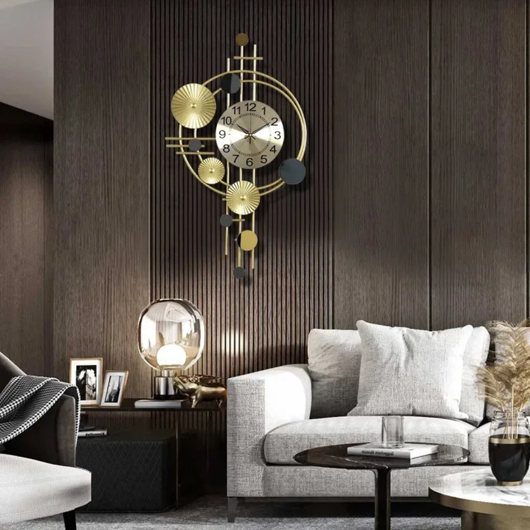 Large Modern Wall Clock – Sculptural Gold Design with Silent Quartz Movement 1