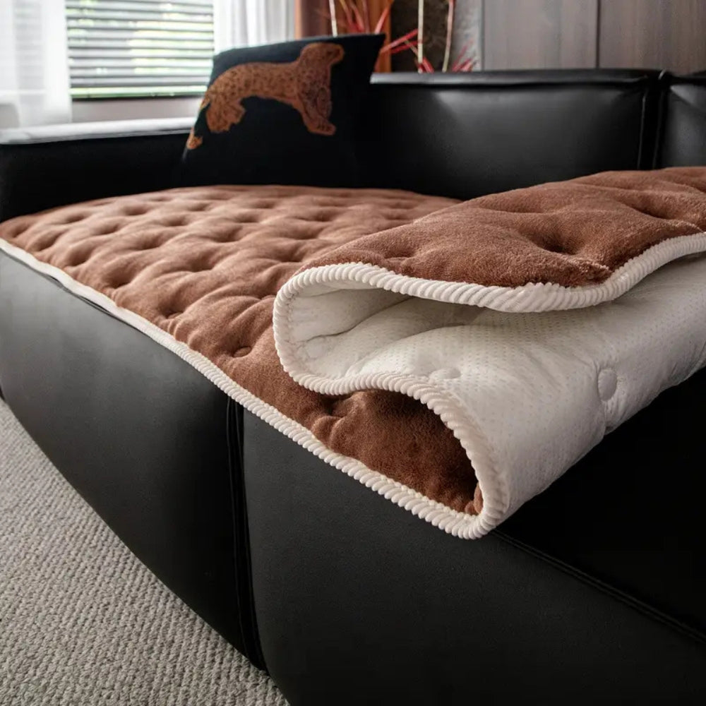 Luxurious Plush Sofa Cover – Elegant Button-Tufted Microfiber Blend for Dogs 3