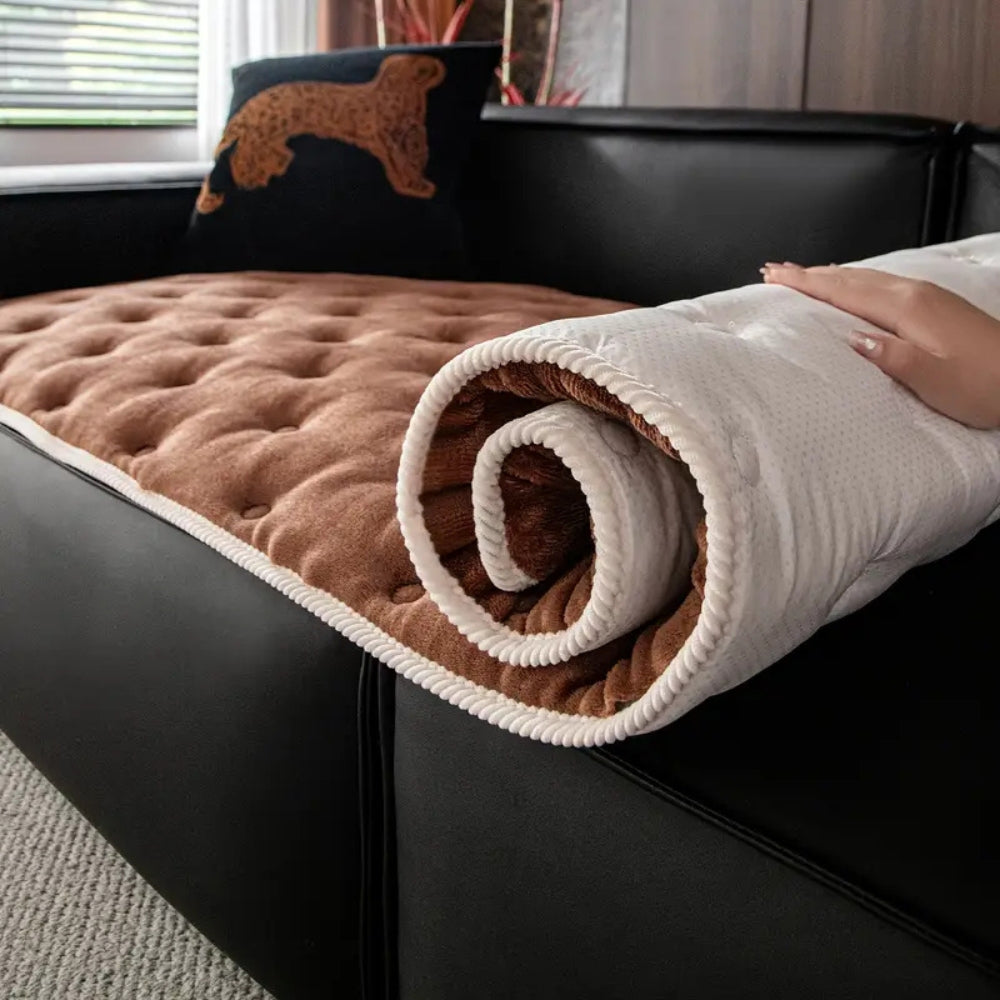 Luxurious Plush Sofa Cover – Elegant Button-Tufted Microfiber Blend for Dogs 4