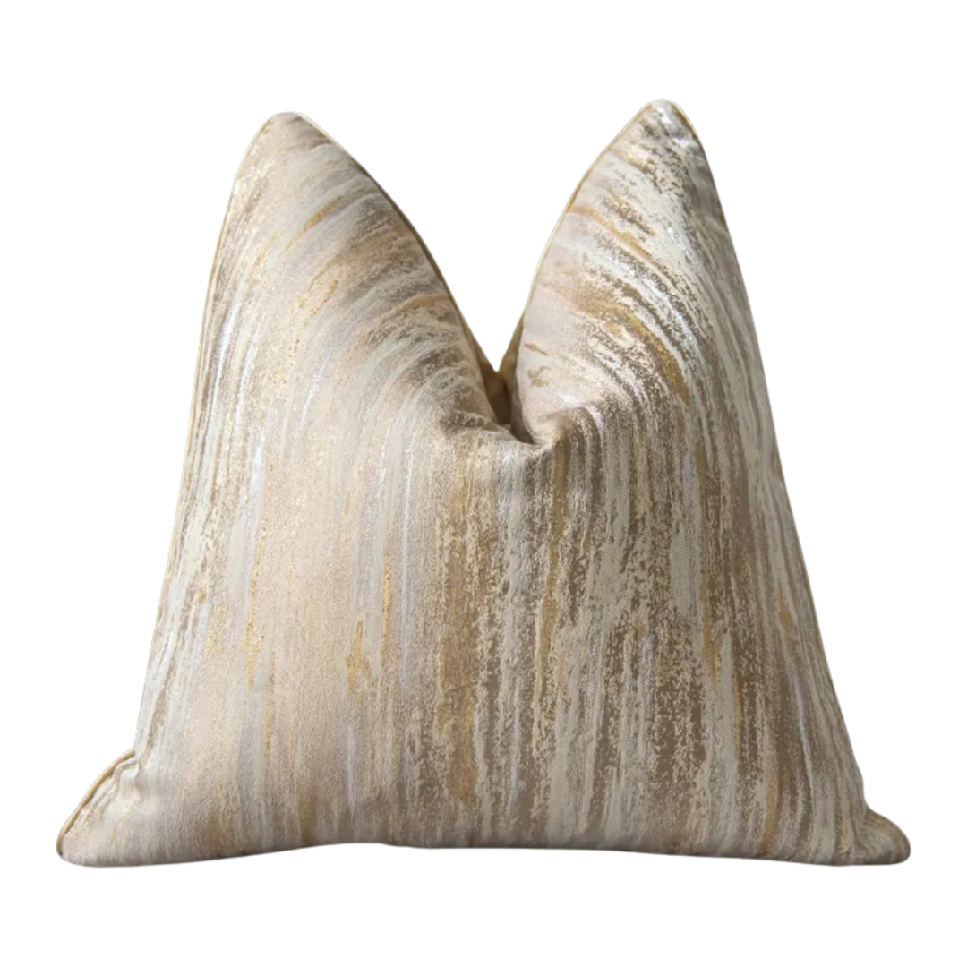 Beige cream vertical streak metallic weave sofa cushion