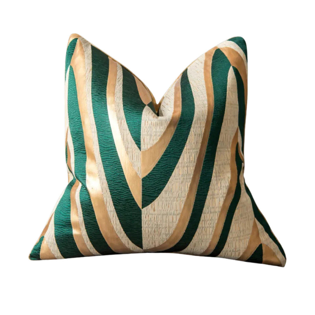 Emerald green gold abstract embossed decorative pillow shell