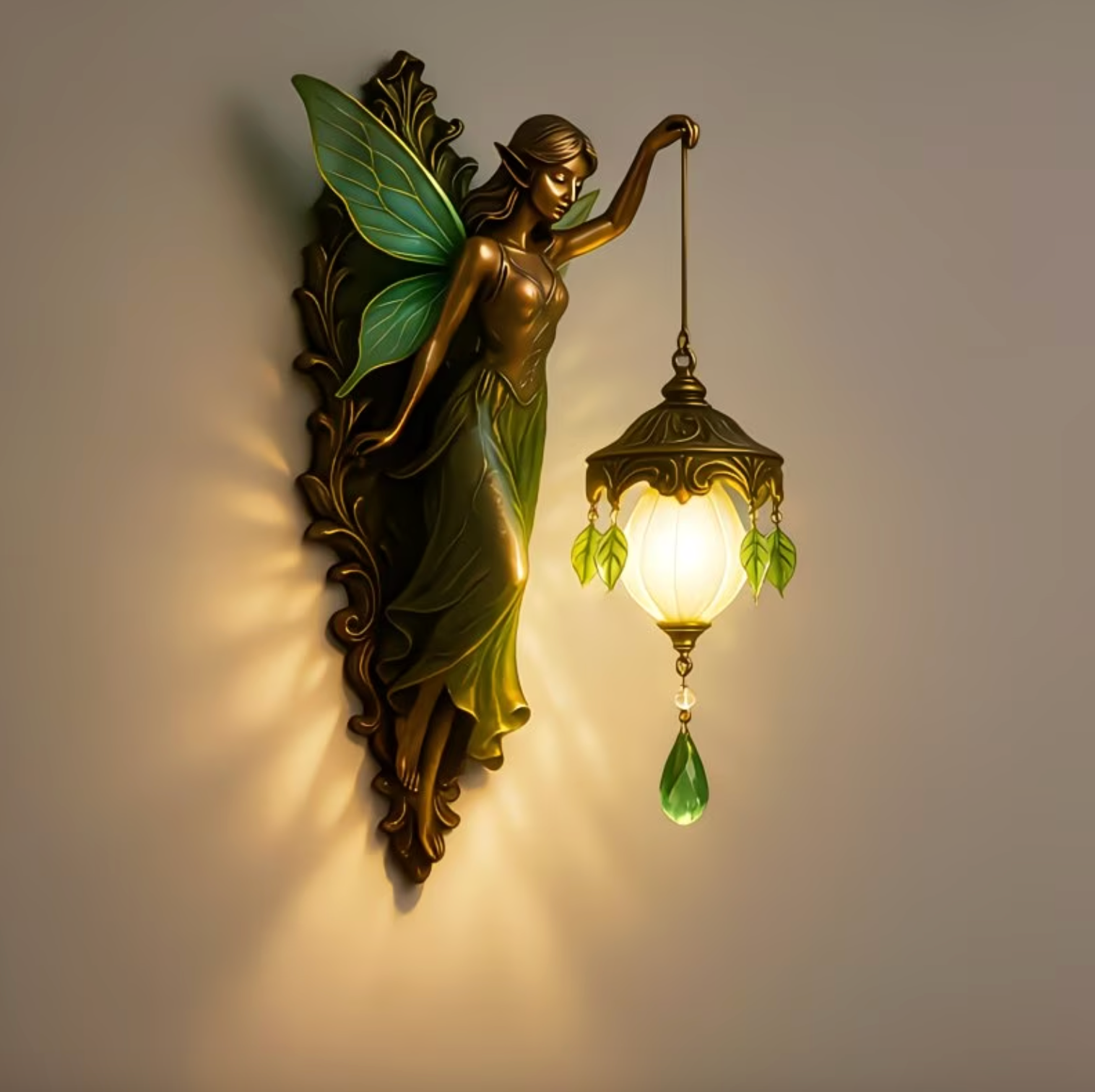 Magical Fairy Glow Wall Sconce – Handcrafted Resin Sculpture with Wireless Design 0