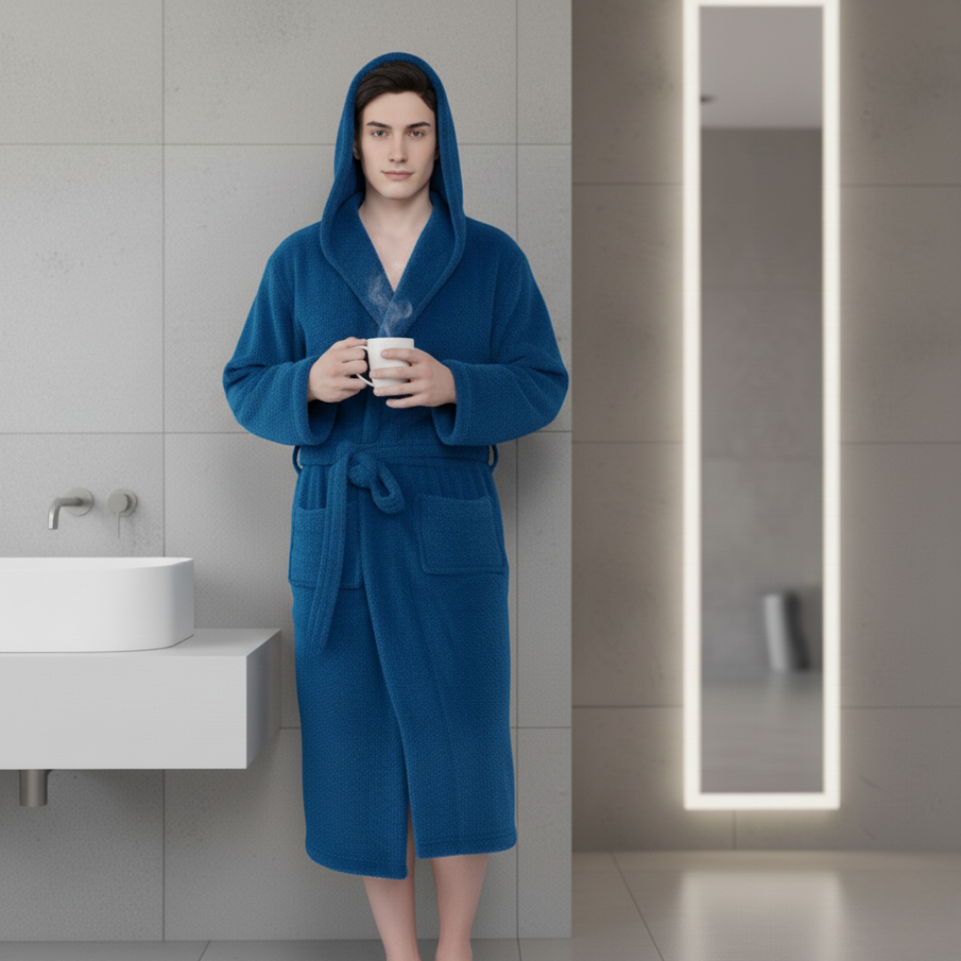 Men’s Soft Long Fleece Robe with Pockets for Home