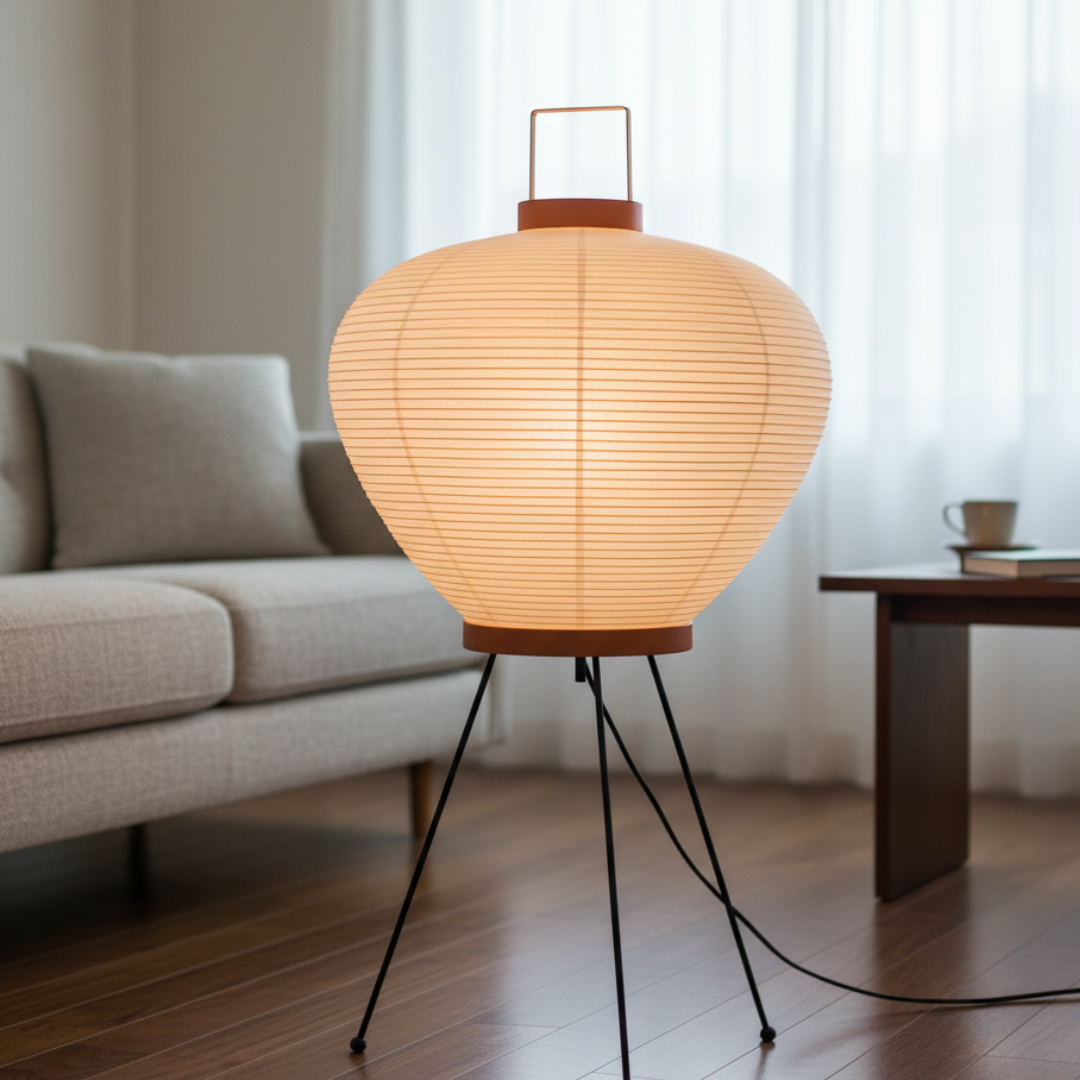 Minimalist Rice Paper Standing Lamp - Modern Boho Tripod Floor Light for Living Room 0