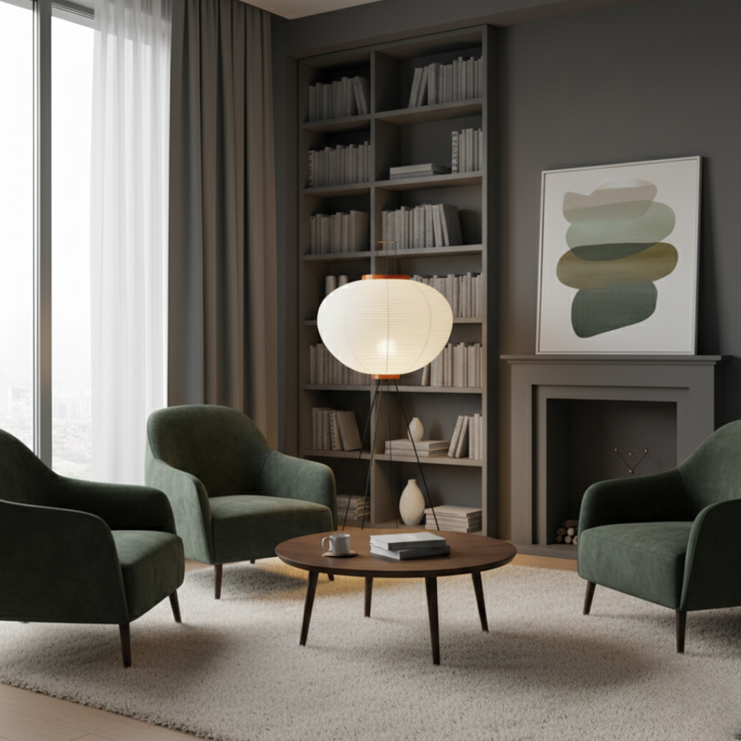 Minimalist Rice Paper Standing Lamp - Modern Boho Tripod Floor Light for Living Room 3