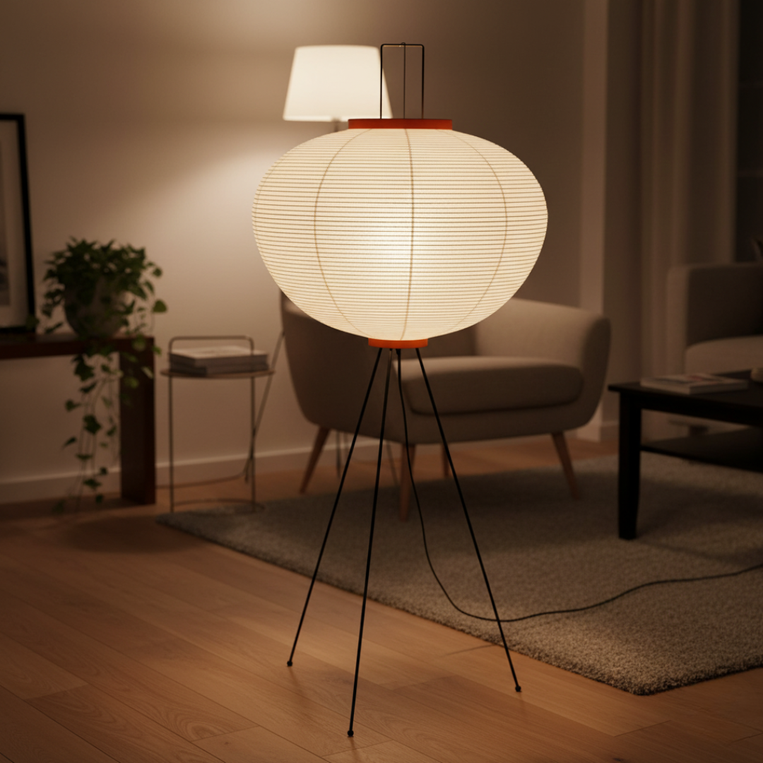 Minimalist Rice Paper Standing Lamp - Modern Boho Tripod Floor Light for Living Room 5