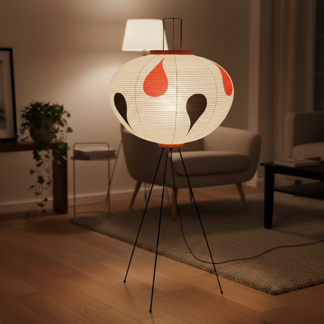 Minimalist Rice Paper Standing Lamp - Modern Boho Tripod Floor Light for Living Room 8