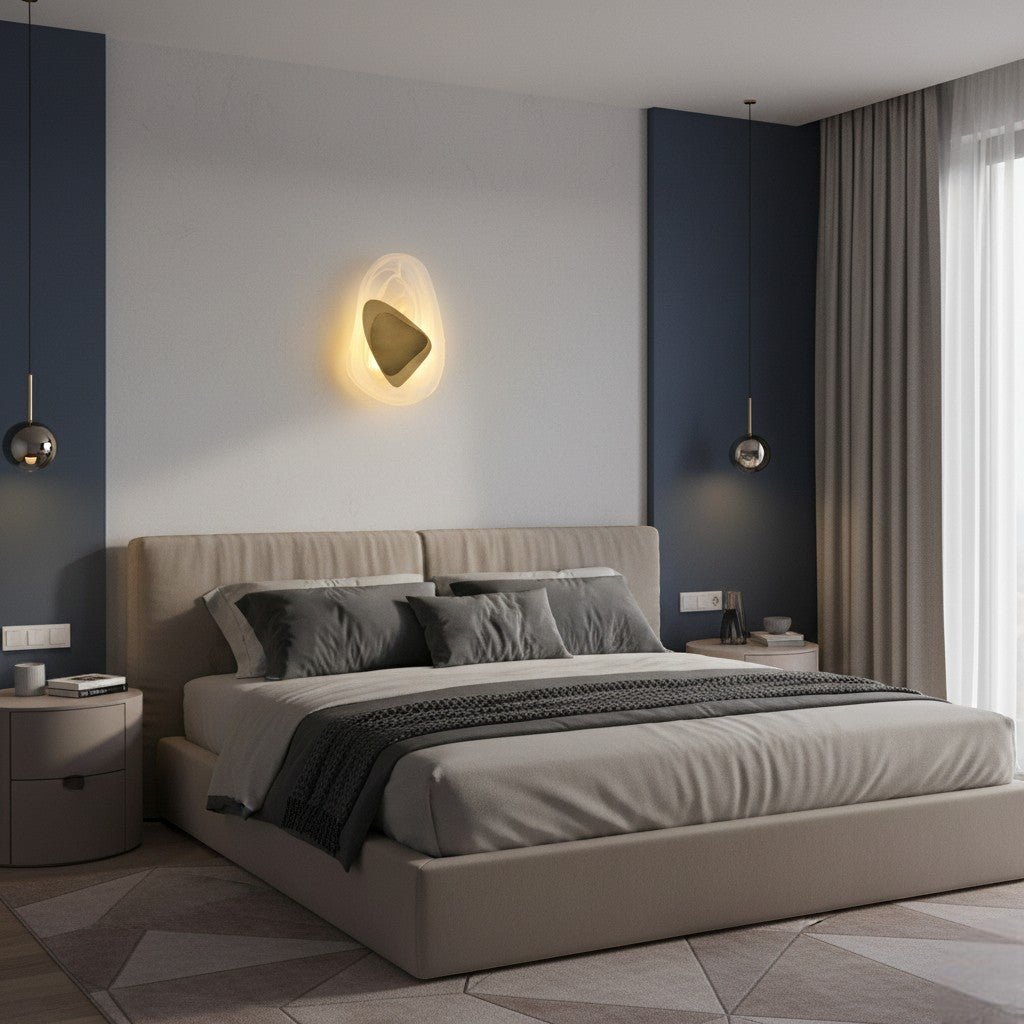 Modern Nordic crystal wall sconce with gold triangle insert and organic glass