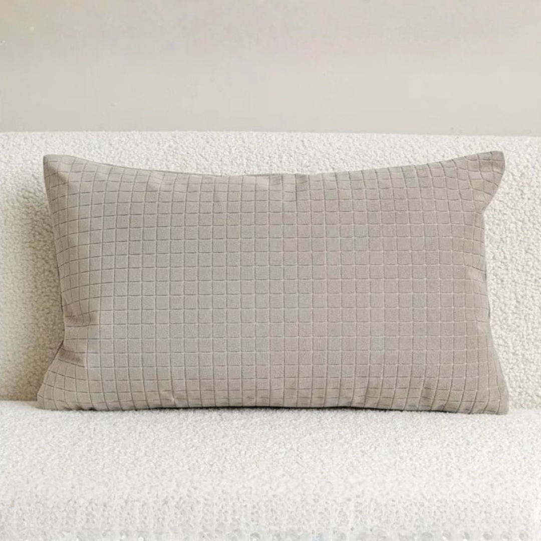 Beige quilted grid texture rectangular lumbar cushion