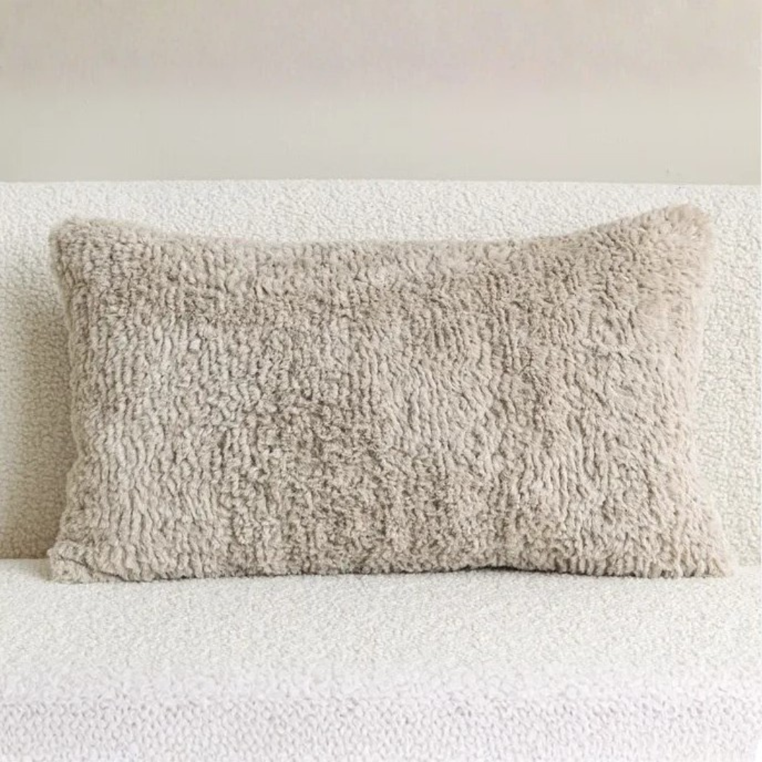 Light beige curly teddy fleece lumbar support cushion