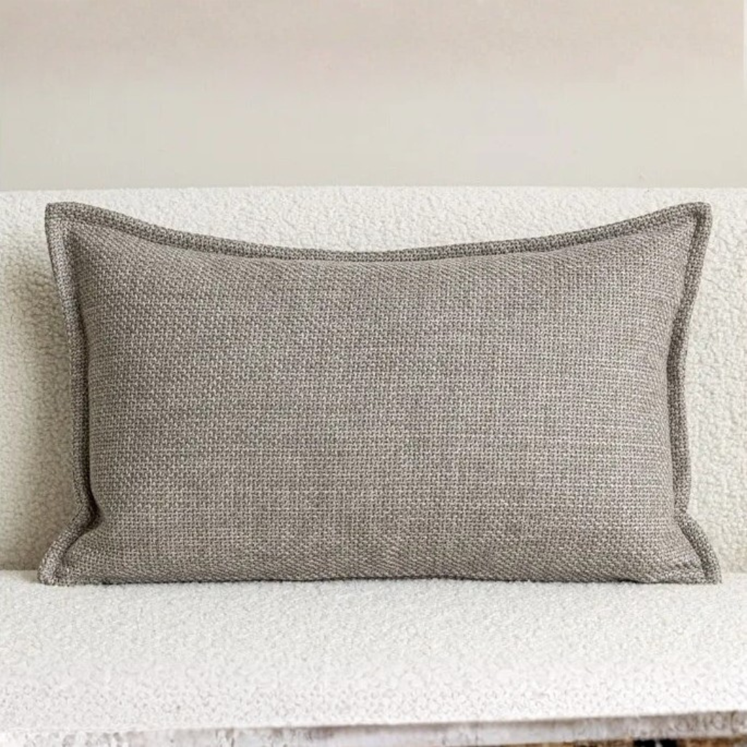 Medium gray fine woven textured rectangular lumbar pillow