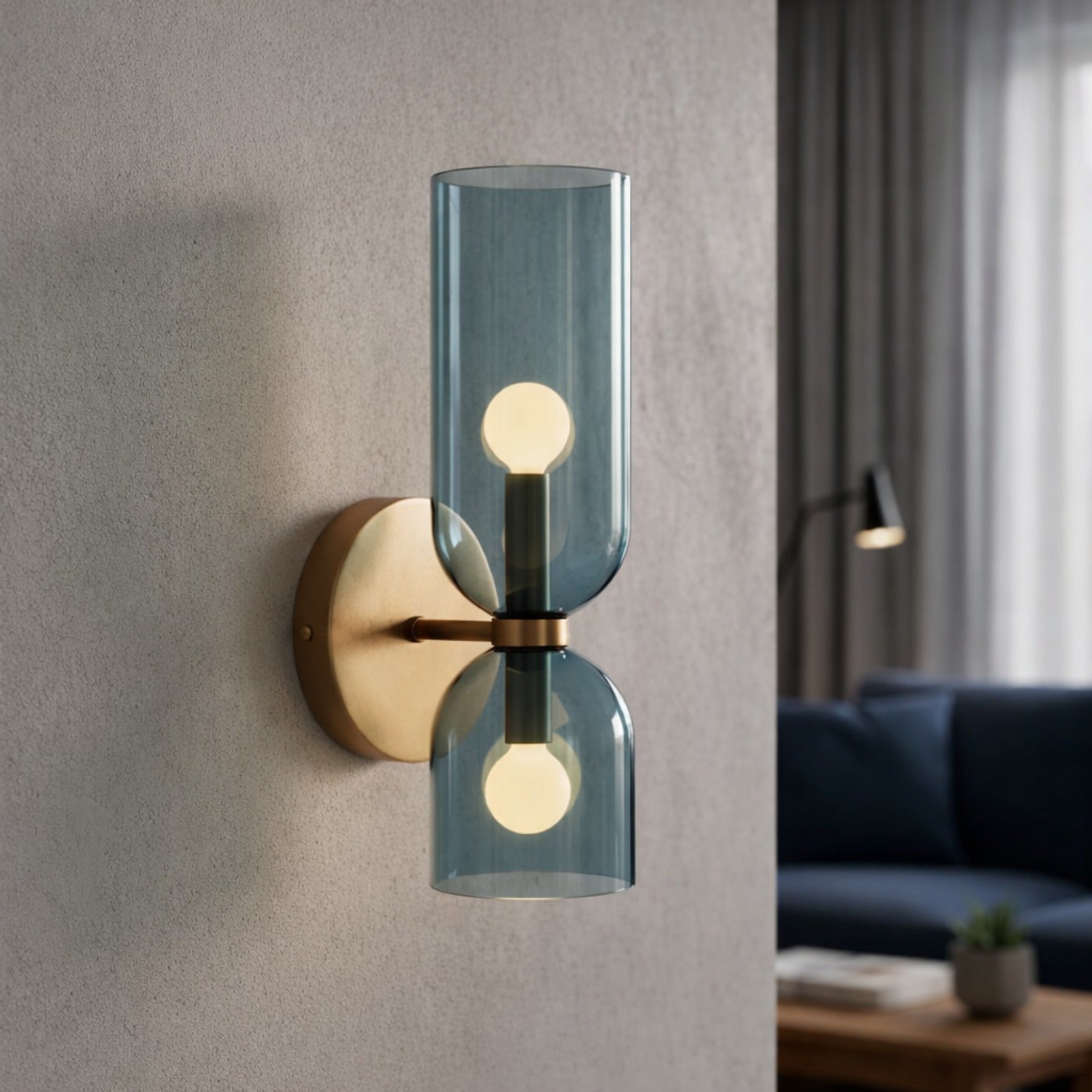 Modern Dual Cylinder Glass Wall Sconce – Elegant Accent Lighting with Metal Base 0