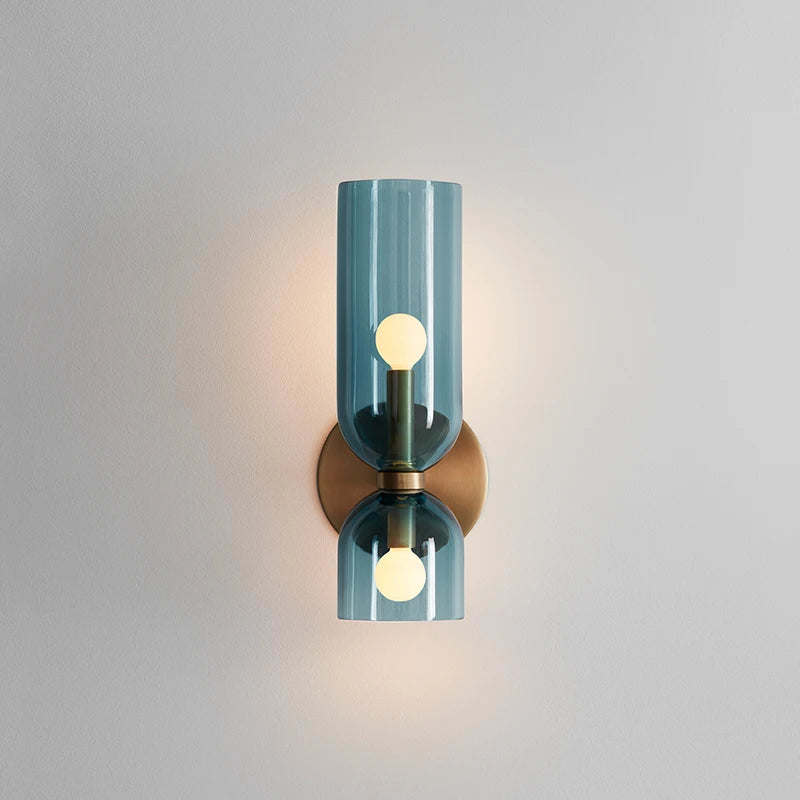 Modern Dual Cylinder Glass Wall Sconce – Elegant Accent Lighting with Metal Base 1