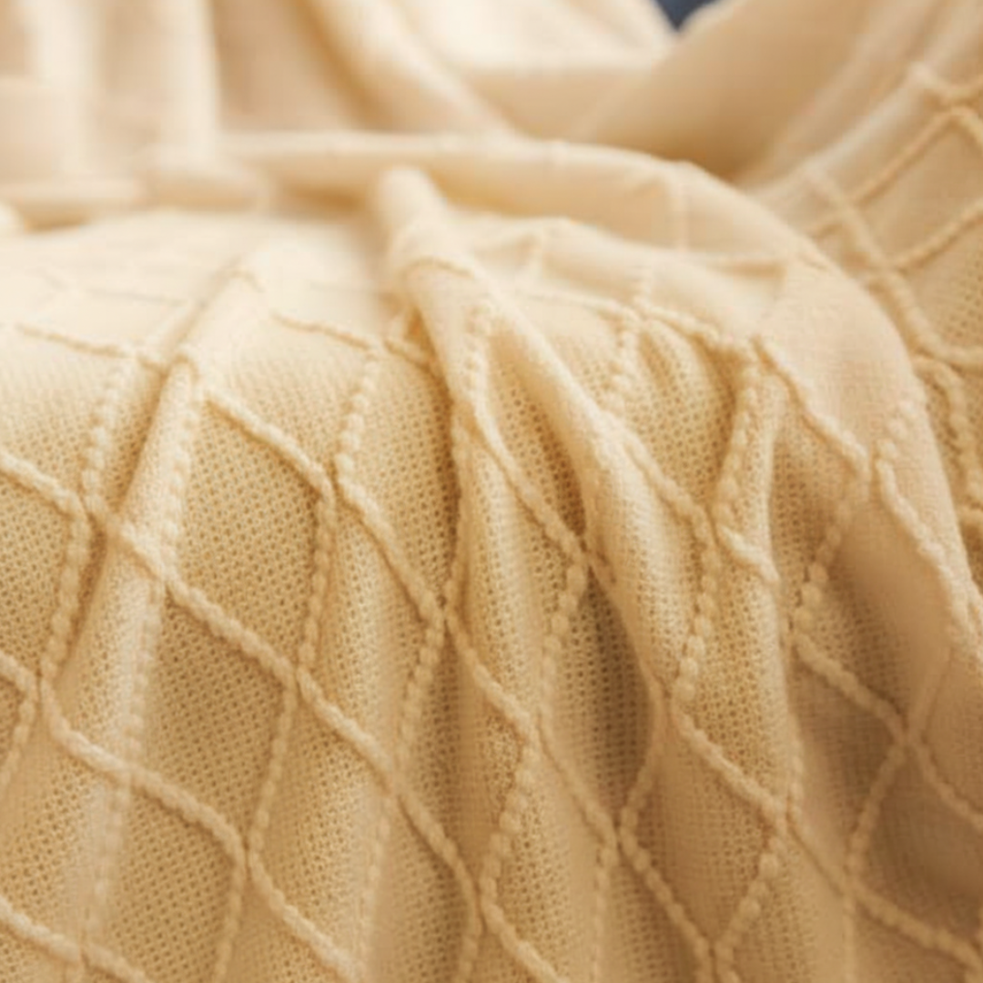 Monarch Diamond Bobble Knit Throw Blanket - Lightweight Geometric Lattice with Tassels