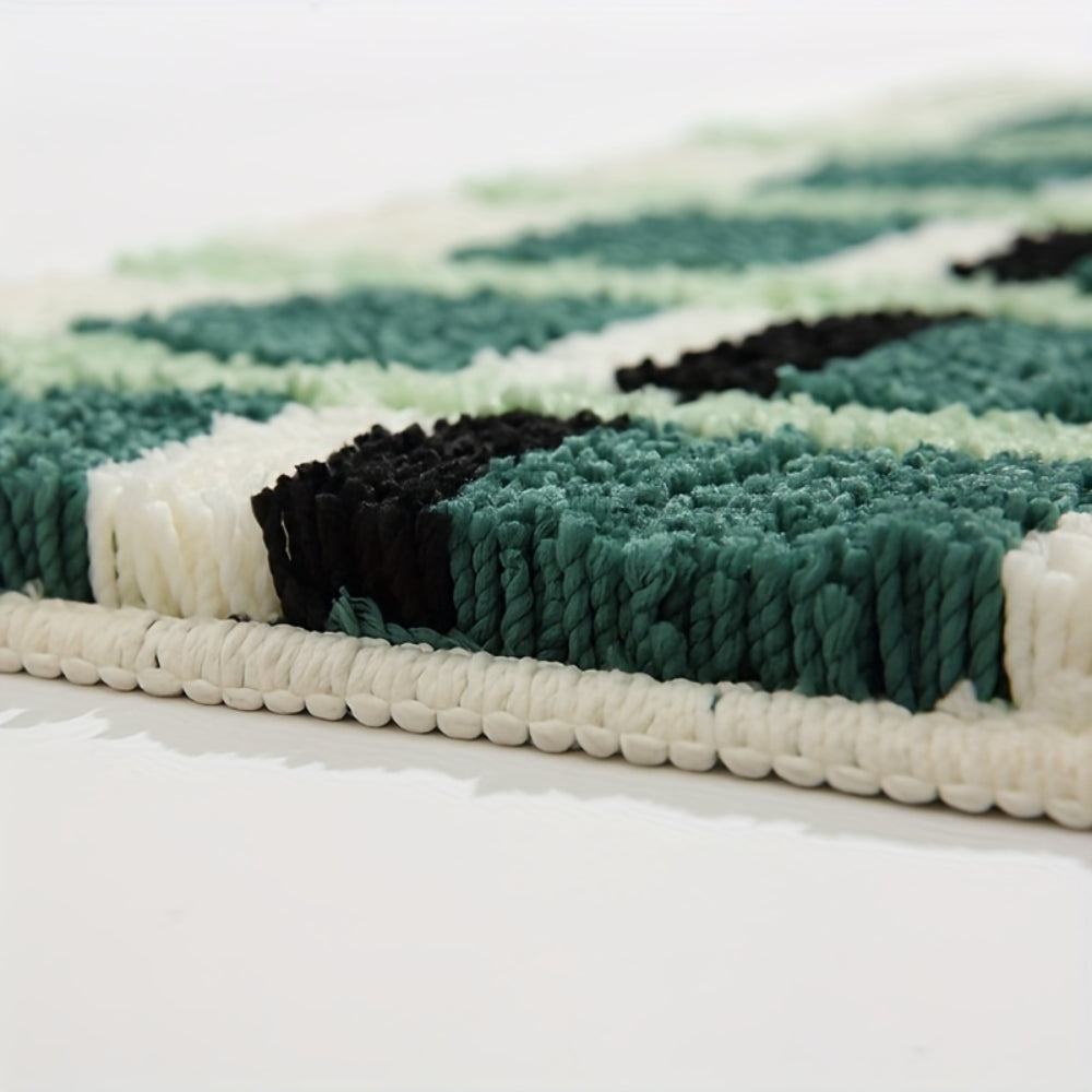 Moss Green Plush Non-Slip Bath Mat – Soft Geometric Design for Modern Bathrooms 1