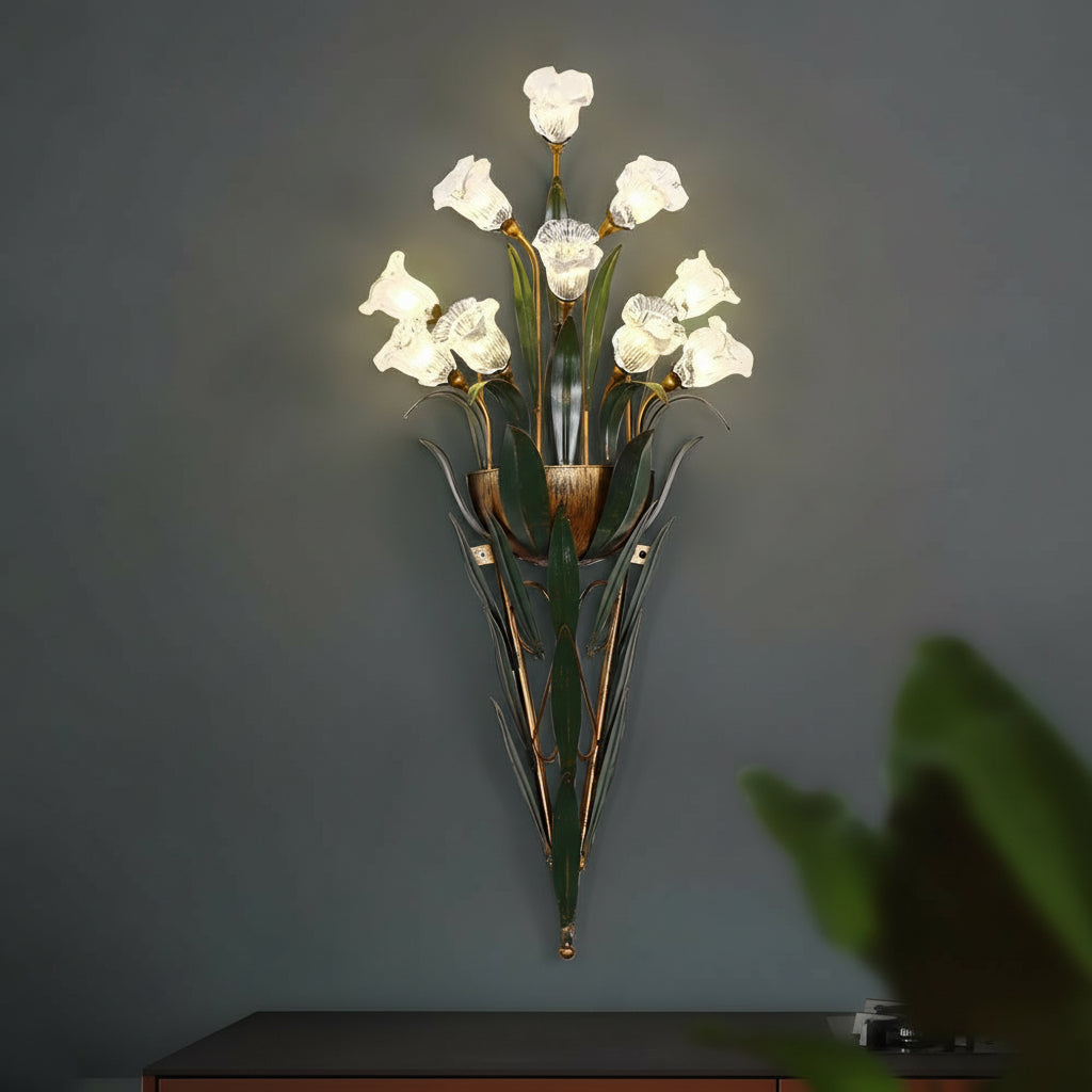 Nature-Inspired Floral Wall Sconce – Elegant Glass and Antique Iron Design 1