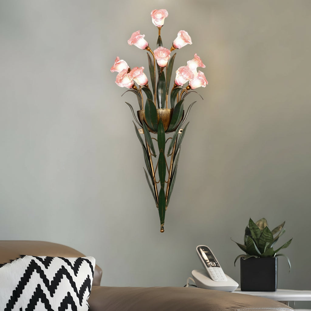 Nature-Inspired Floral Wall Sconce – Elegant Glass and Antique Iron Design 3