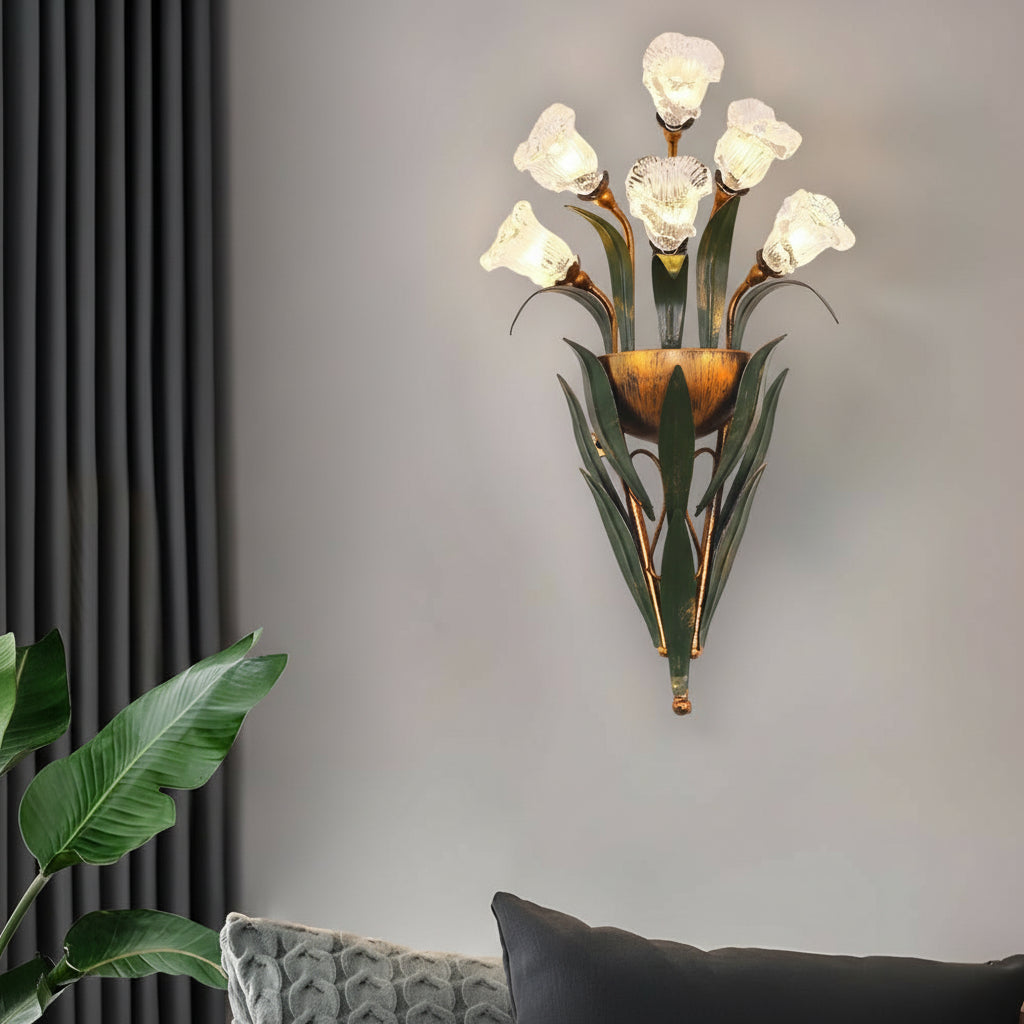 Nature-Inspired Floral Wall Sconce – Elegant Glass and Antique Iron Design 4
