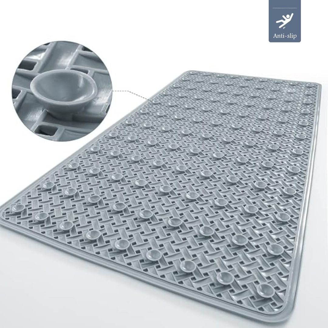 Non-Slip Bathtub Mat Shower Safety Pad – Innovative Suction Cups Grey Woven Style