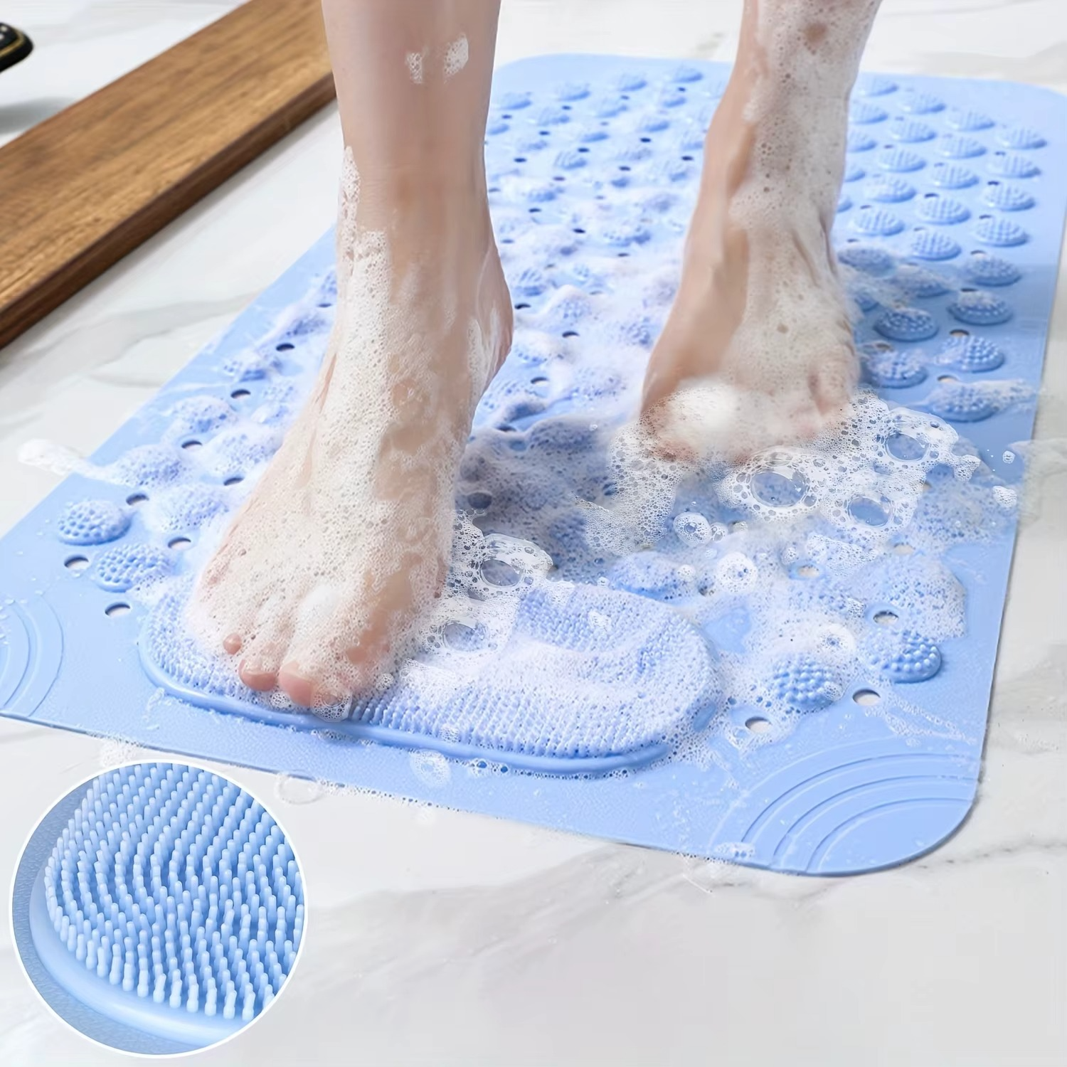 Non-Slip Shower Mat with Massage & Drainage. Secure Suction Cups. Essential Bath Rug for Home & Bathtub.