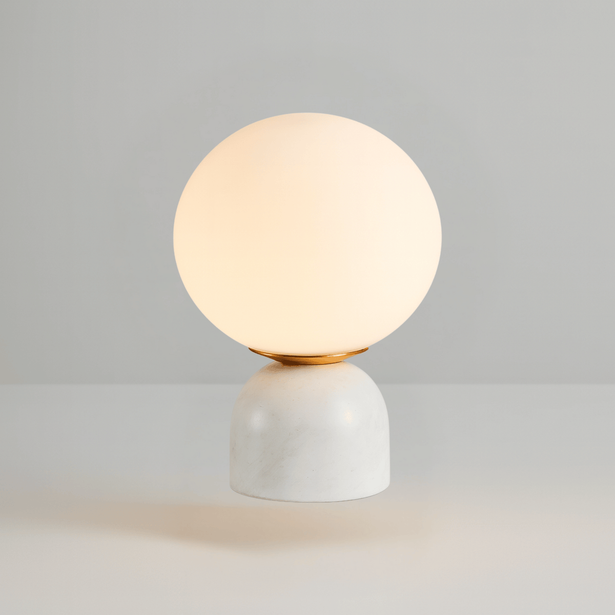 Nordic Sphere Glass Desk Light with white marble base and frosted opal glass orb