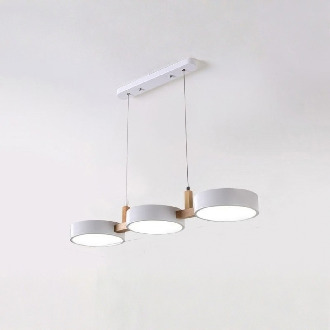 Uniform light gray 3-light kitchen island pendant with wood links