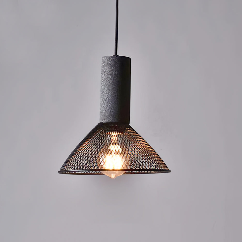 Nordic minimalist pendant with conical diamond weave mesh and Edison bulb