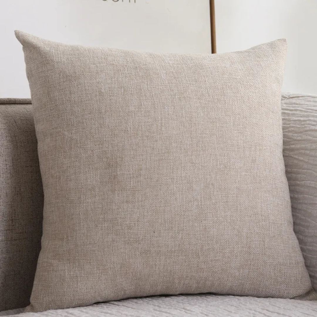 Beige oatmeal thickened linen cushion with natural slub weave