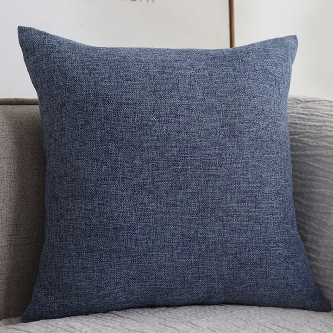 Navy blue thickened cotton linen square pillow with dense texture