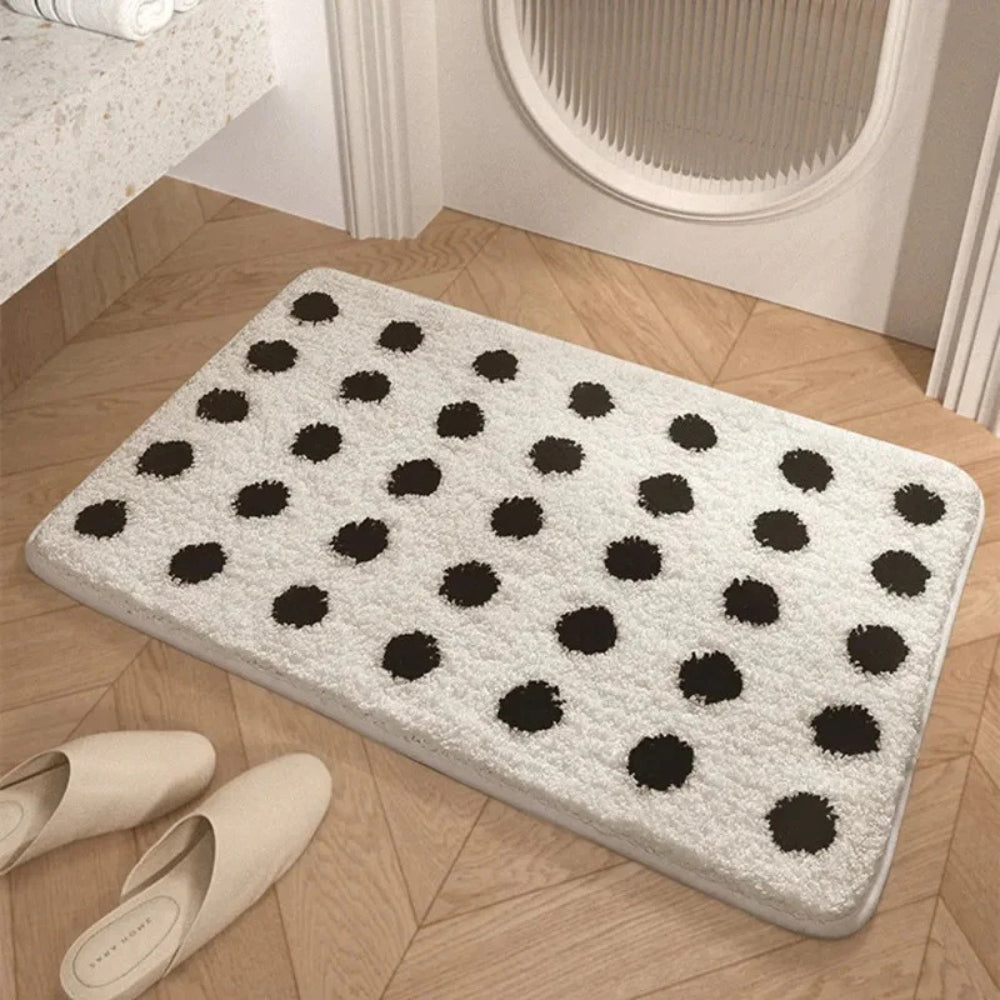 Polka Dot Bath Rug Soft Microfiber – Absorbent & Non-Skid Multicolor Pom-Pom Style