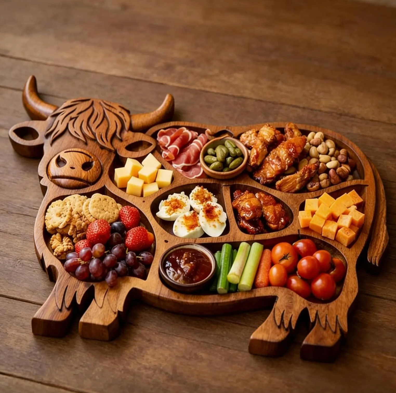 Rustic Handcrafted Charcuterie Board with Multiple Compartments in Natural Wood 0