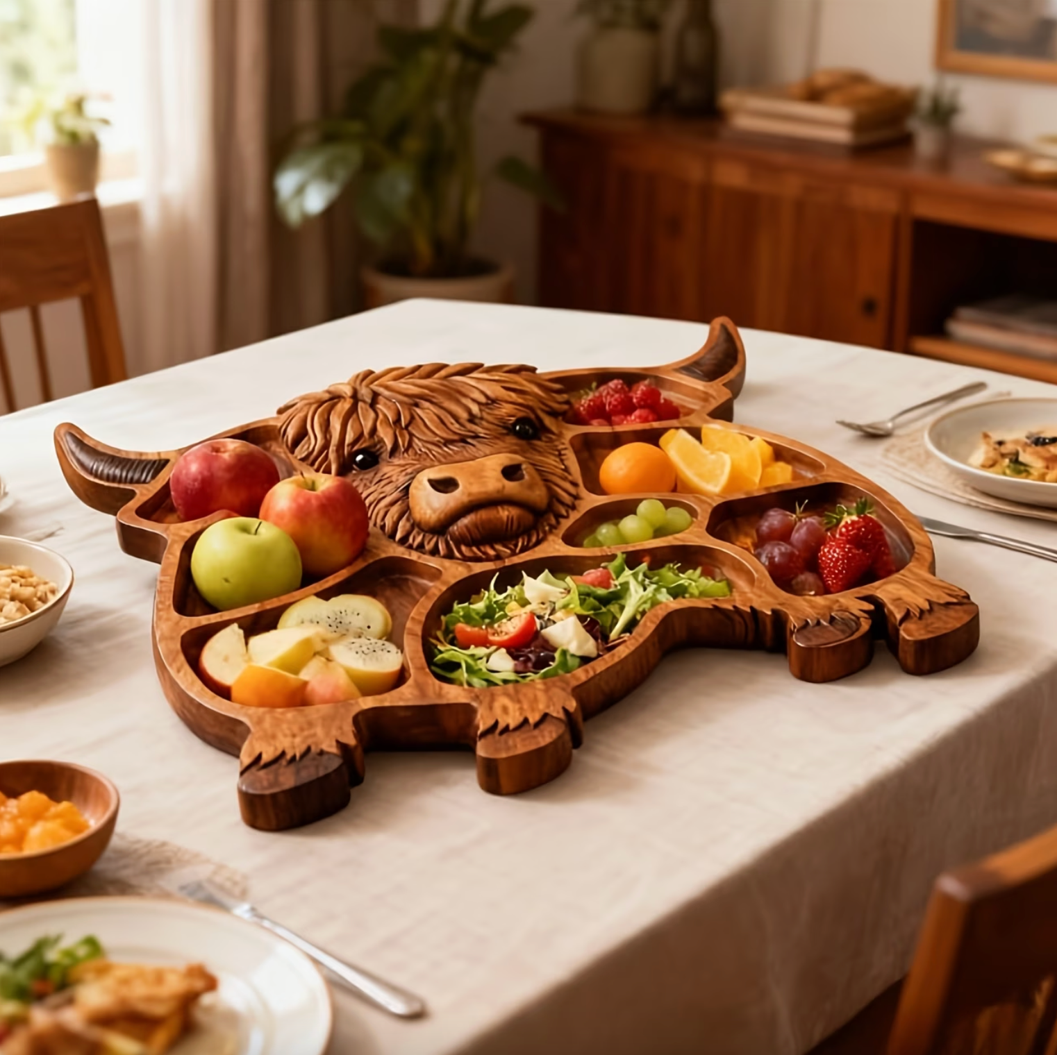 Rustic Handcrafted Charcuterie Board with Multiple Compartments in Natural Wood 1