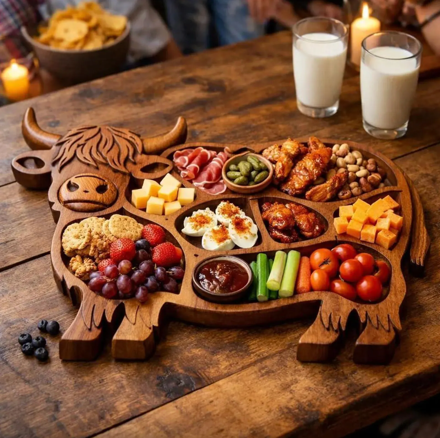 Rustic Handcrafted Charcuterie Board with Multiple Compartments in Natural Wood 2