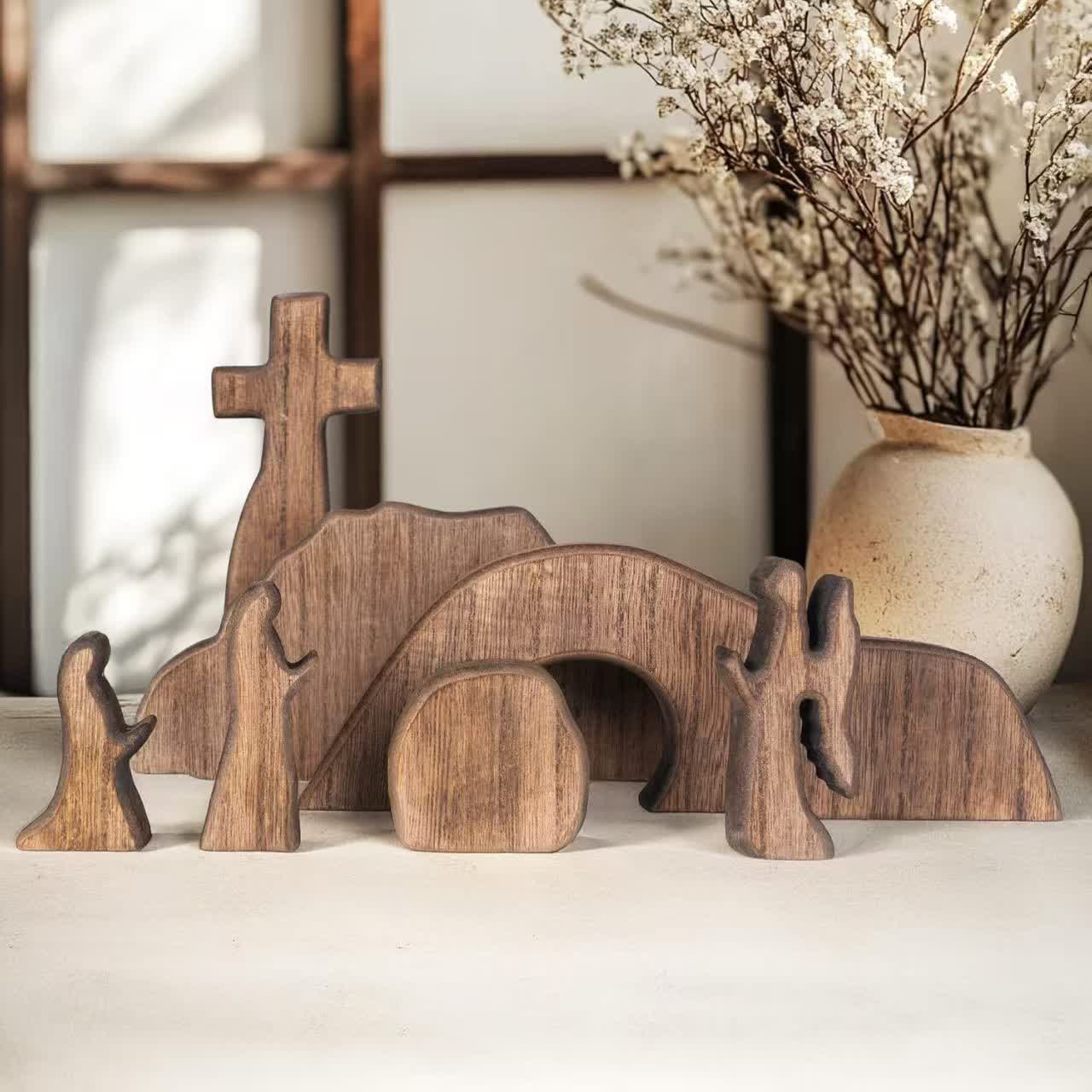 Rustic Wooden Easter Decor – Charming Tabletop Empty Tomb Display with Natural Finish 0