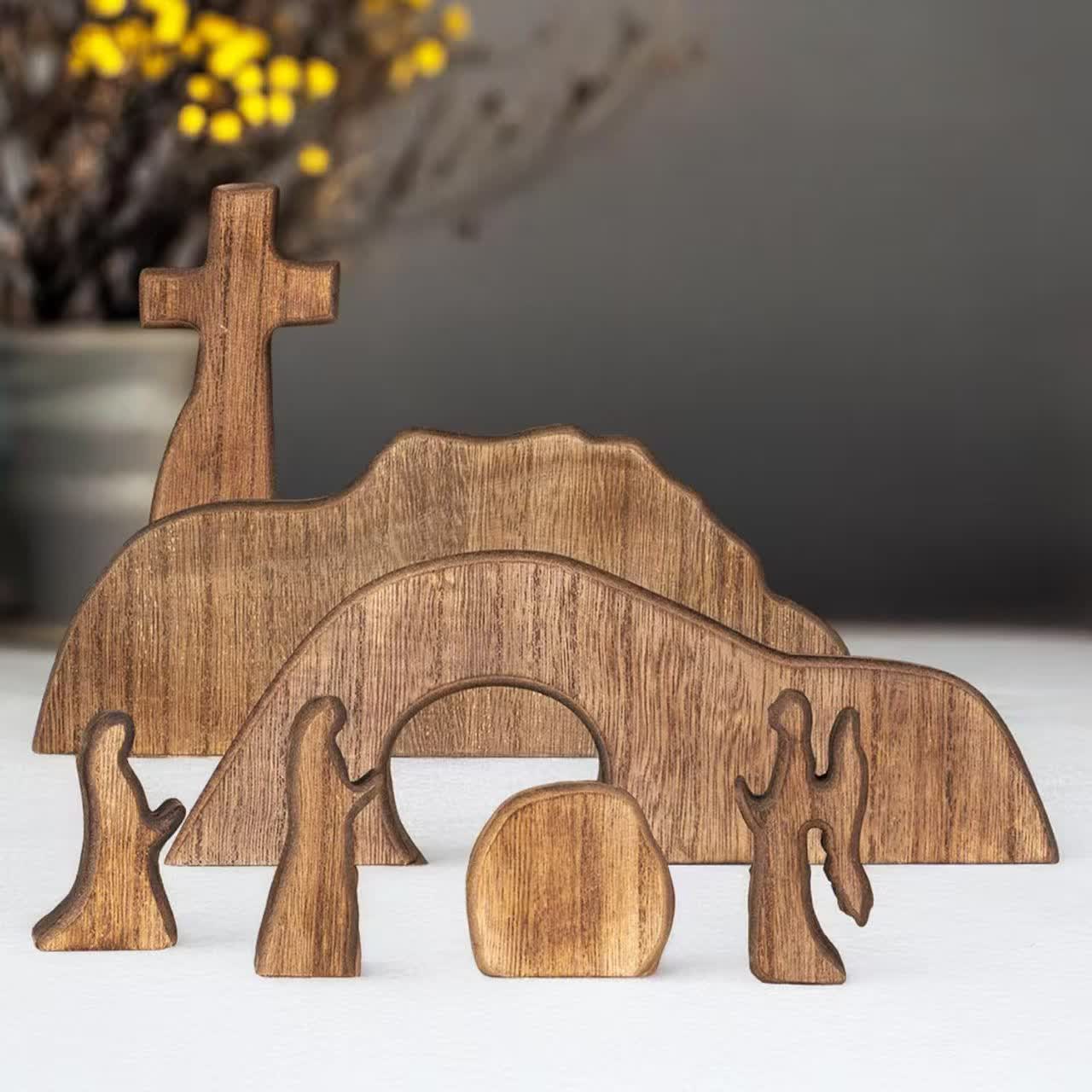 Rustic Wooden Easter Decor – Charming Tabletop Empty Tomb Display with Natural Finish 3